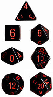 Chessex Dice Set: Opaque Black w/ Red (7) - The Tabletop Strategist