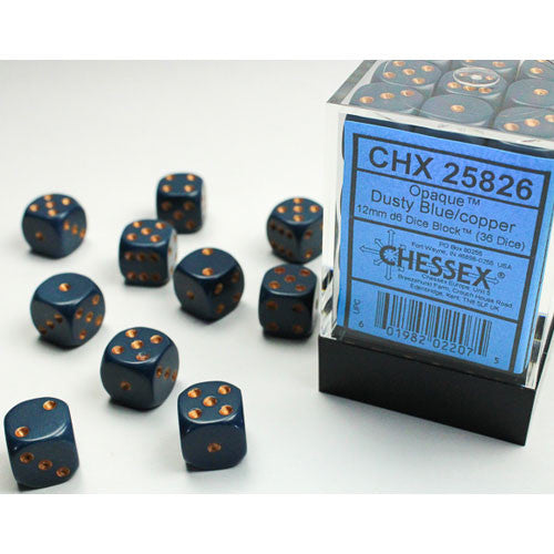 Chessex 12mm d6 Set: Opaque - Dusty Blue w/Copper (36) - The Tabletop Strategist