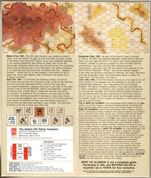West of Alamein: ASL Module 5 (1988) (USED, COMPLETE)