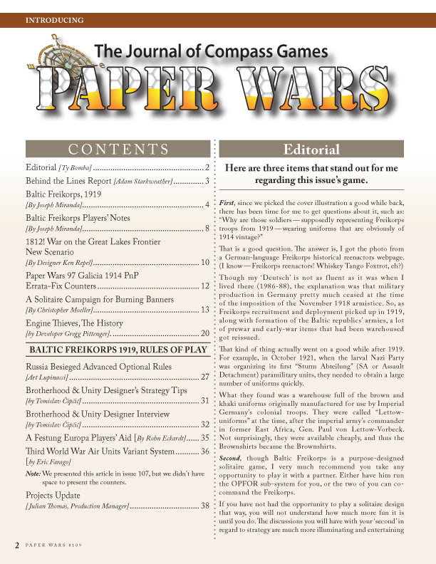 Paper Wars Issue 109: Magazine & Game (Baltic Freikorps, 1919) - The Tabletop Strategist