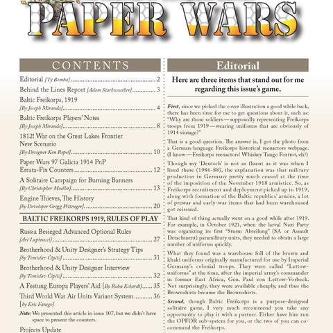 Paper Wars Issue 109: Magazine & Game (Baltic Freikorps, 1919) - The Tabletop Strategist