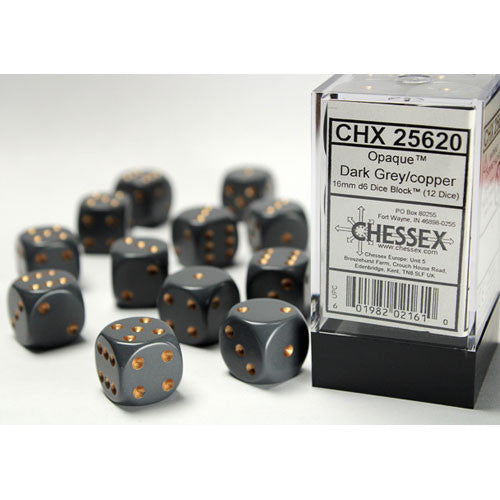Chessex 16mm d6 Set: Opaque - Dark Grey w/Copper (12) - The Tabletop Strategist
