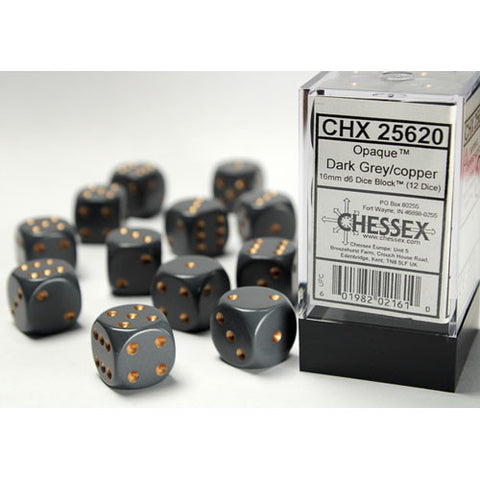 Chessex 16mm d6 Set: Opaque - Dark Grey w/Copper (12) - The Tabletop Strategist